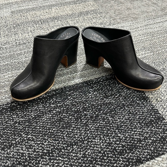 Kork-Ease Sagano Mule Leather Wrapped Women's 10 Black Chunky Heels Comfort - Picture 3 of 7